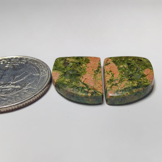 Unakite Pair gemstone cabochon - natural crystal healing stone for jewelry making by SemiPreciousCabs