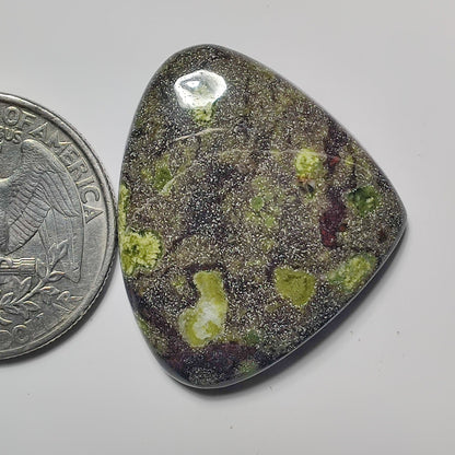 Epidote in Matrix gemstone cabochon - natural crystal healing stone for jewelry making by SemiPreciousCabs