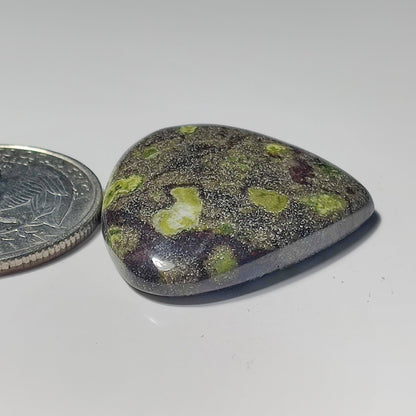 Epidote in Matrix gemstone cabochon - natural crystal healing stone for jewelry making by SemiPreciousCabs