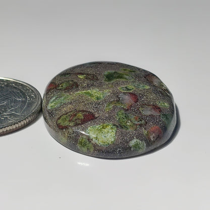 Epidote in Matrix gemstone cabochon - natural crystal healing stone for jewelry making by SemiPreciousCabs