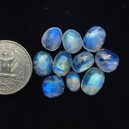 Rose Cut Rainbow Moonstone gemstone cabochon - natural crystal healing stone for jewelry making by SemiPreciousCabs
