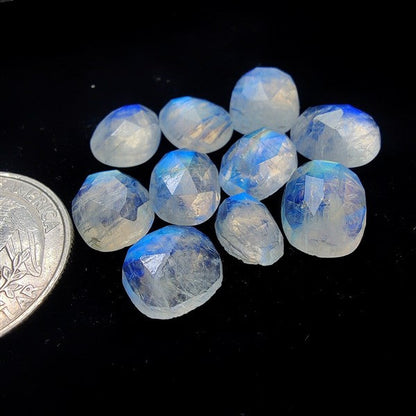 Rose Cut Rainbow Moonstone gemstone cabochon - natural crystal healing stone for jewelry making by SemiPreciousCabs
