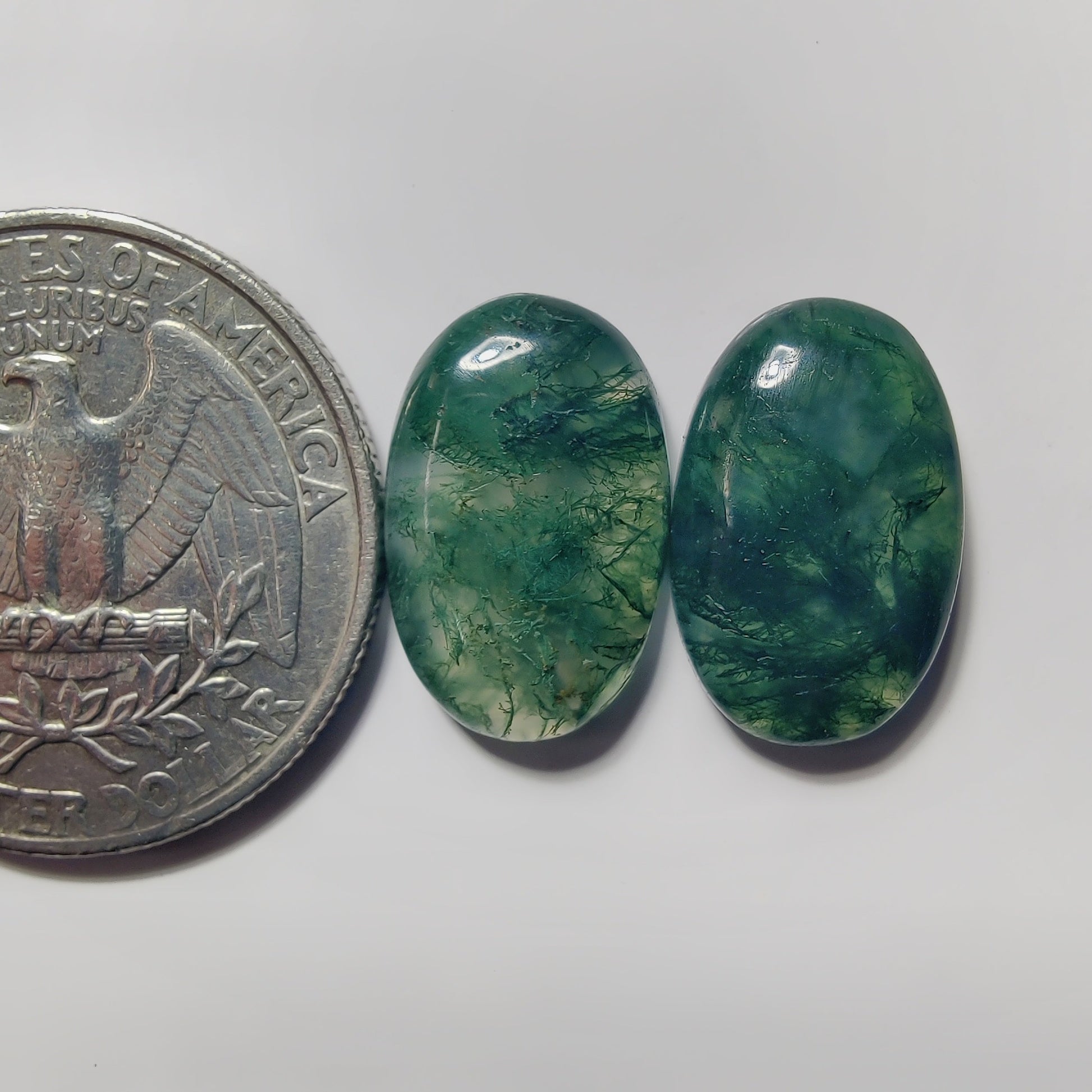 Moss Agate Pair gemstone cabochon - natural crystal healing stone for jewelry making by SemiPreciousCabs