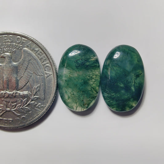 Moss Agate Pair gemstone cabochon - natural crystal healing stone for jewelry making by SemiPreciousCabs