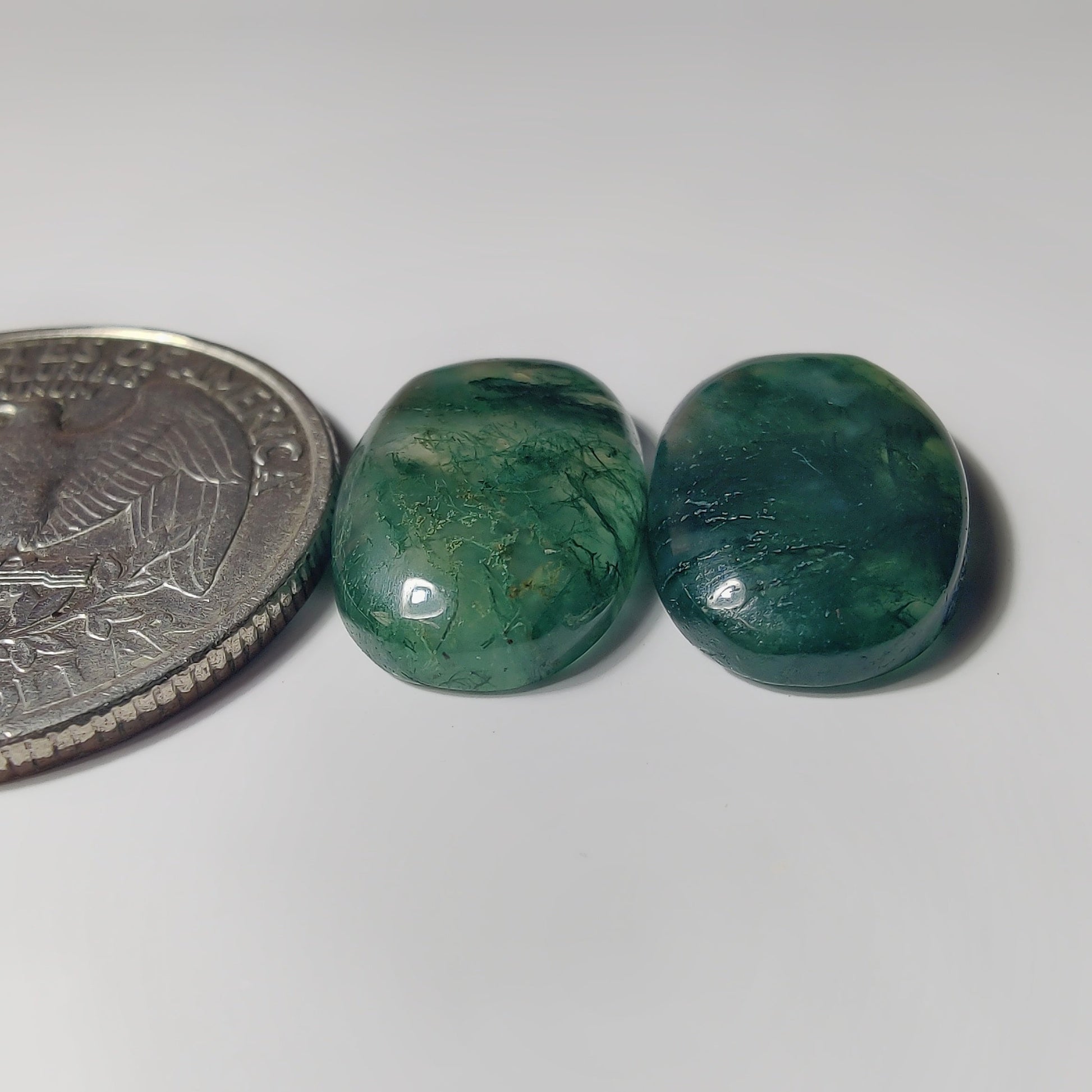Moss Agate Pair gemstone cabochon - natural crystal healing stone for jewelry making by SemiPreciousCabs