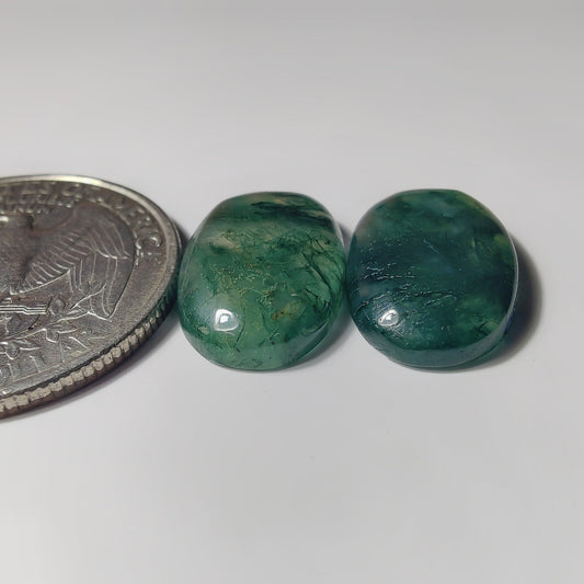 Moss Agate Pair gemstone cabochon - natural crystal healing stone for jewelry making by SemiPreciousCabs