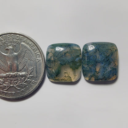 Moss Agate Pair gemstone cabochon - natural crystal healing stone for jewelry making by SemiPreciousCabs
