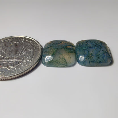 Moss Agate Pair gemstone cabochon - natural crystal healing stone for jewelry making by SemiPreciousCabs
