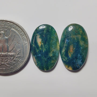Moss Agate Pair gemstone cabochon - natural crystal healing stone for jewelry making by SemiPreciousCabs