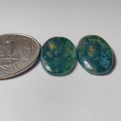 Moss Agate Pair gemstone cabochon - natural crystal healing stone for jewelry making by SemiPreciousCabs