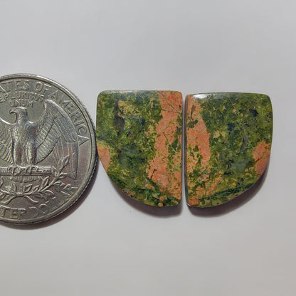 Unakite Pair gemstone cabochon - natural crystal healing stone for jewelry making by SemiPreciousCabs