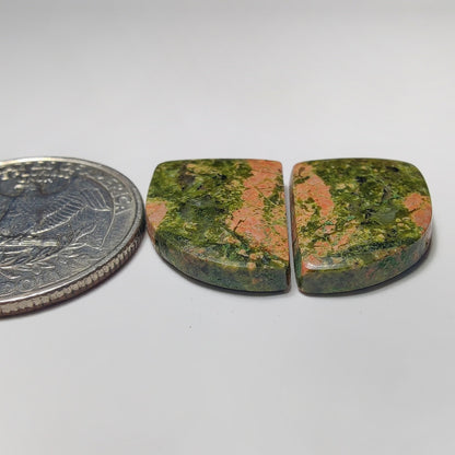 Unakite Pair gemstone cabochon - natural crystal healing stone for jewelry making by SemiPreciousCabs