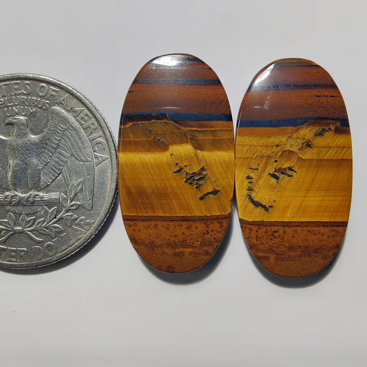 Tiger Eye Pair gemstone cabochon - natural crystal healing stone for jewelry making by Gemivra