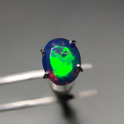 Faceted Ethiopian Black Opal gemstone cabochon - natural crystal healing stone for jewelry making by Gemivra