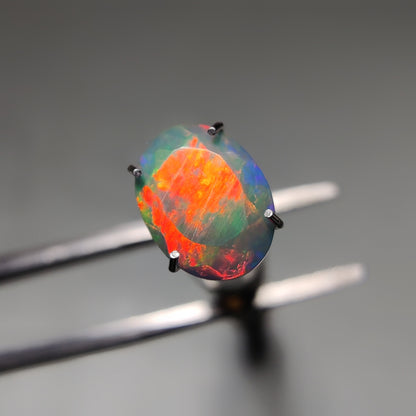 Faceted Ethiopian Black Opal gemstone cabochon - natural crystal healing stone for jewelry making by Gemivra