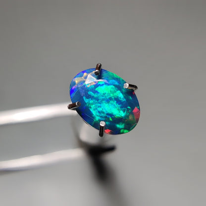 Faceted Ethiopian Black Opal gemstone cabochon - natural crystal healing stone for jewelry making by Gemivra