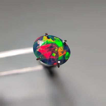 Faceted Ethiopian Black Opal gemstone cabochon - natural crystal healing stone for jewelry making by Gemivra
