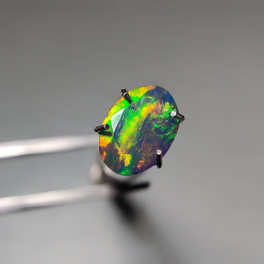 Faceted Ethiopian Black Opal gemstone cabochon - natural crystal healing stone for jewelry making by Gemivra