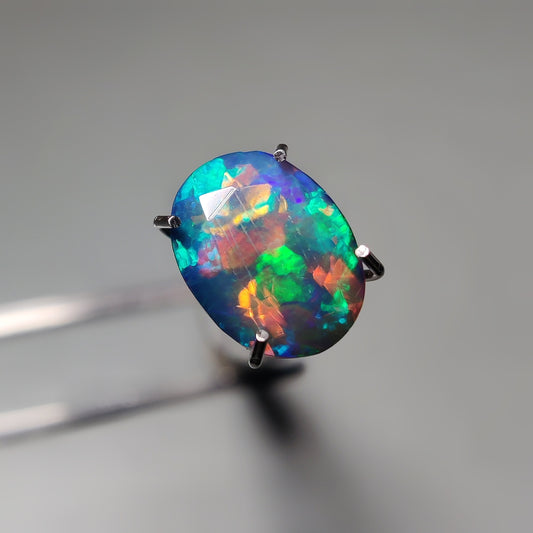 Faceted Ethiopian Black Opal gemstone cabochon - natural crystal healing stone for jewelry making by Gemivra