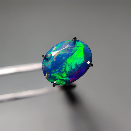 Faceted Ethiopian Black Opal gemstone cabochon - natural crystal healing stone for jewelry making by Gemivra
