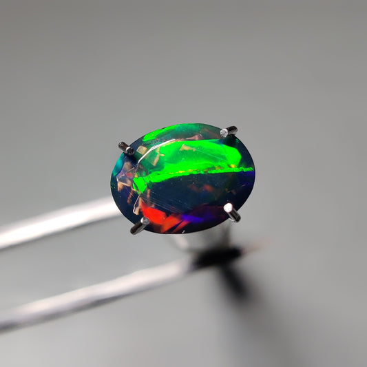 Faceted Ethiopian Black Opal gemstone cabochon - natural crystal healing stone for jewelry making by Gemivra