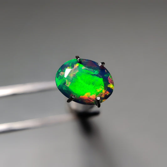 Faceted Ethiopian Black Opal gemstone cabochon - natural crystal healing stone for jewelry making by Gemivra