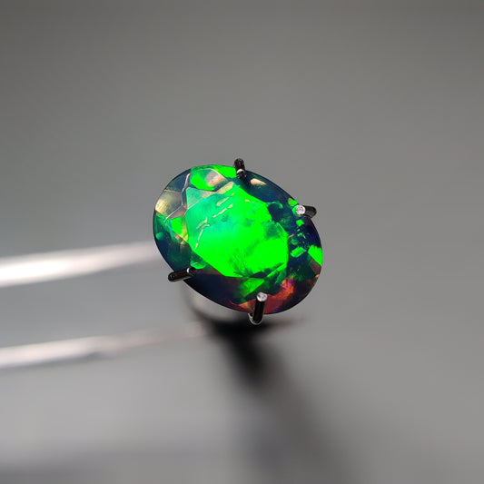 Faceted Ethiopian Black Opal gemstone cabochon - natural crystal healing stone for jewelry making by Gemivra