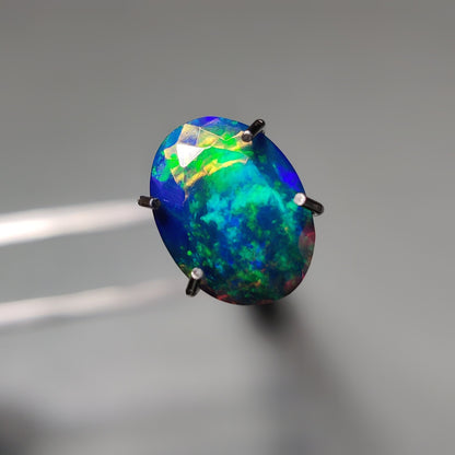 Faceted Ethiopian Black Opal gemstone cabochon - natural crystal healing stone for jewelry making by Gemivra