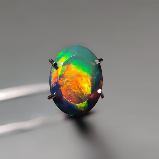 Faceted Ethiopian Black Opal gemstone cabochon - natural crystal healing stone for jewelry making by Gemivra