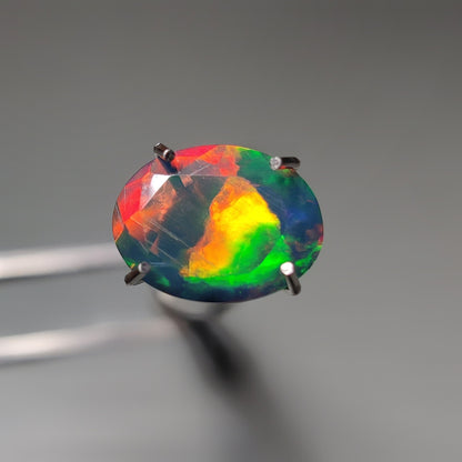 Faceted Ethiopian Black Opal gemstone cabochon - natural crystal healing stone for jewelry making by Gemivra