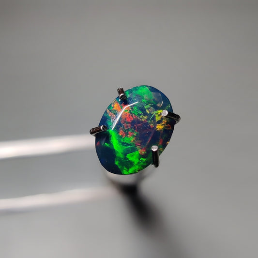 Faceted Ethiopian Black Opal gemstone cabochon - natural crystal healing stone for jewelry making by Gemivra