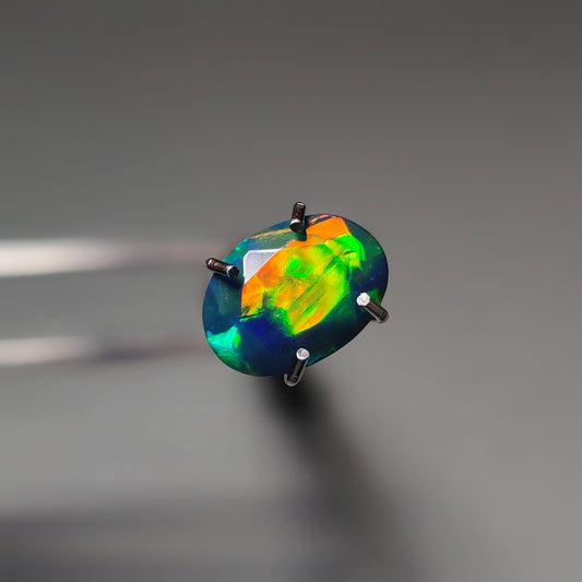 Faceted Ethiopian Black Opal gemstone cabochon - natural crystal healing stone for jewelry making by Gemivra