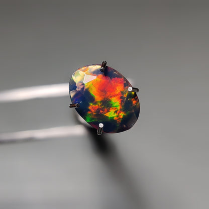 Faceted Ethiopian Black Opal gemstone cabochon - natural crystal healing stone for jewelry making by Gemivra