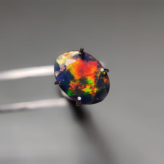 Faceted Ethiopian Black Opal gemstone cabochon - natural crystal healing stone for jewelry making by Gemivra