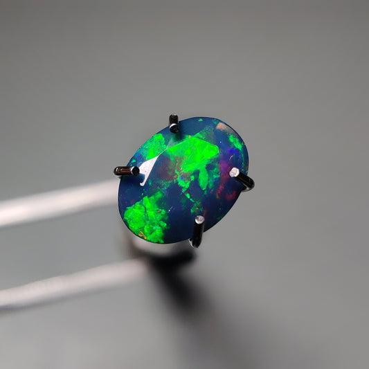 Faceted Ethiopian Black Opal gemstone cabochon - natural crystal healing stone for jewelry making by Gemivra