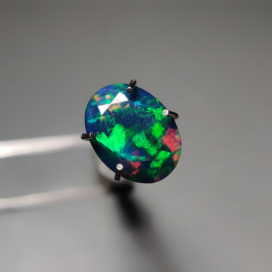 Faceted Ethiopian Black Opal gemstone cabochon - natural crystal healing stone for jewelry making by Gemivra