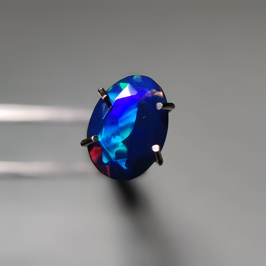 Faceted Ethiopian Black Opal gemstone cabochon - natural crystal healing stone for jewelry making by Gemivra