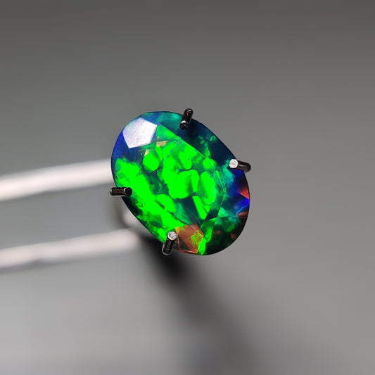 Faceted Ethiopian Black Opal gemstone cabochon - natural crystal healing stone for jewelry making by Gemivra