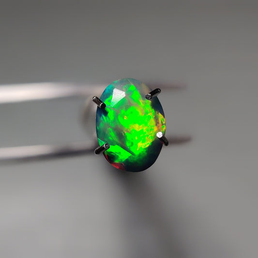 Faceted Ethiopian Black Opal gemstone cabochon - natural crystal healing stone for jewelry making by Gemivra