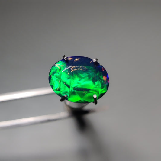 Faceted Ethiopian Black Opal gemstone cabochon - natural crystal healing stone for jewelry making by Gemivra
