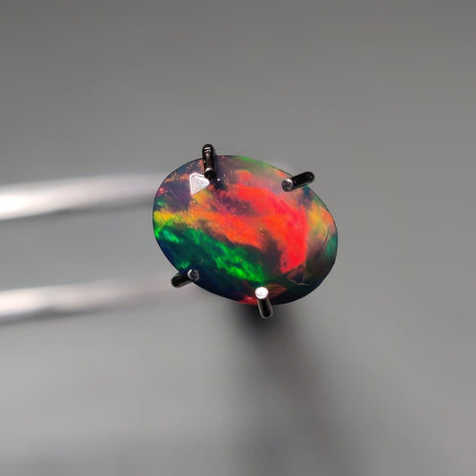 Faceted Ethiopian Black Opal gemstone cabochon - natural crystal healing stone for jewelry making by Gemivra