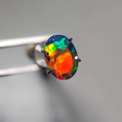 Faceted Ethiopian Black Opal gemstone cabochon - natural crystal healing stone for jewelry making by Gemivra