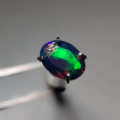 Faceted Ethiopian Black Opal gemstone cabochon - natural crystal healing stone for jewelry making by Gemivra