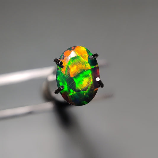 Faceted Ethiopian Black Opal gemstone cabochon - natural crystal healing stone for jewelry making by Gemivra