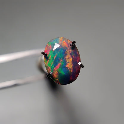 Faceted Ethiopian Black Opal gemstone cabochon - natural crystal healing stone for jewelry making by Gemivra