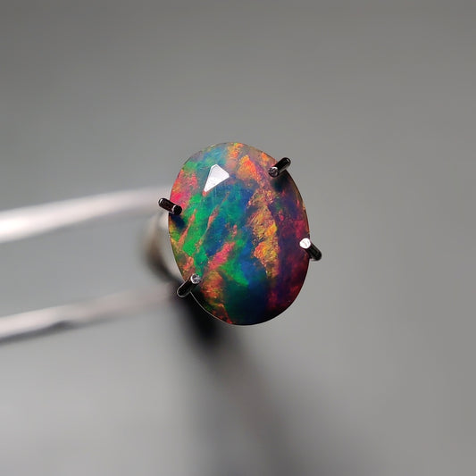 Faceted Ethiopian Black Opal gemstone cabochon - natural crystal healing stone for jewelry making by Gemivra