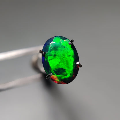 Faceted Ethiopian Black Opal gemstone cabochon - natural crystal healing stone for jewelry making by Gemivra