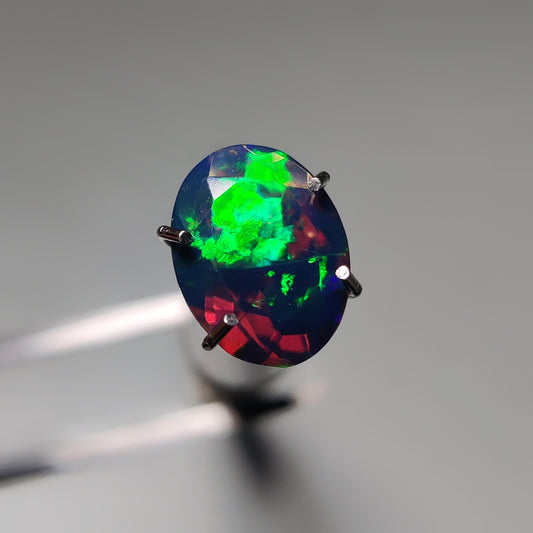 Faceted Ethiopian Black Opal gemstone cabochon - natural crystal healing stone for jewelry making by Gemivra
