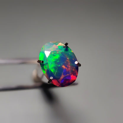 Faceted Ethiopian Black Opal gemstone cabochon - natural crystal healing stone for jewelry making by Gemivra
