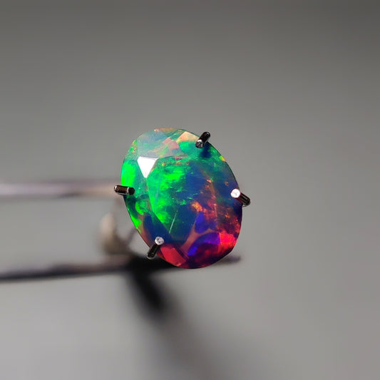 Faceted Ethiopian Black Opal gemstone cabochon - natural crystal healing stone for jewelry making by Gemivra
